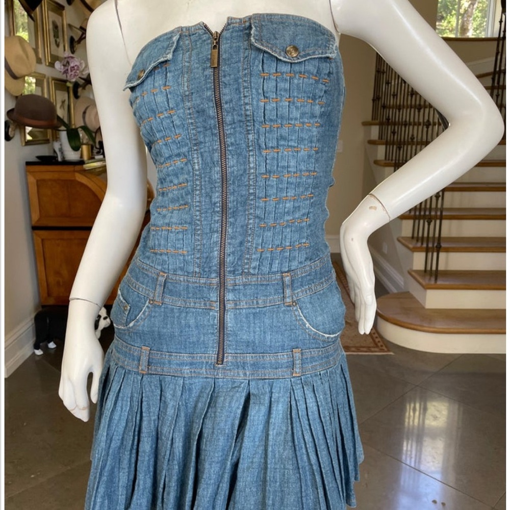 Just Cavalli Vintage Denim Blue Dress Strapless Mini Dress by Roberto Cavalli